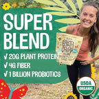 EarthChimp Organic Vegan Protein Powder - with Probiotics - Non GMO, Dairy Free, Non Whey, Plant Based Protein Powder for Women and Men, Gluten Free - 52 Servings 64 Oz (Vanilla) No Scoop