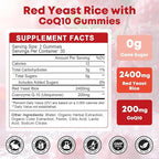 Red Yeast Rice with Coq10 Gummies, Red Yeast Rice 2400 mg with CoQ10 200 mg for Cholesterol Support, Heart Health Supplement, Sugar Free, Non-GMO, Vegan – 120 Counts