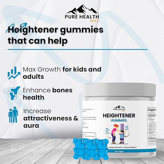 Heightener Gummies - Natural Height Growth Supplement for Kids, Teens and Adults to Increase Bone Strength and Grow Tall | Height Maximizer Pills with L-Arginine, Calcium & Zinc | 60 Gummy