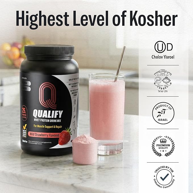 Strawberry Whey Protein Powder. 25g Protein Shake for Post Workout Recovery, Smoothie & Baking. Gluten & Sugar Free, Highly Kosher, Essential Amino Acids (5.5g BCAA, 2.7g Leucine), 1.65lbs 23 Servings
