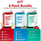 Goli Zero Sugar 6 Pack Bundle - World's First 3-in-1 Pre, Post, Probiotic, Apple Cider Vinegar with Vitamin B12 and Probiotics to Address Bloating, Ashwagandha & L-Theanine, Vitamin D Gummies