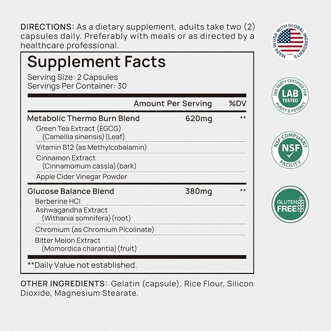 Selerb Metaburn Weight Loss Pills for Women & Men - Appetite Suppressant & Fat Burner, Metabolism Support Weight Loss Supplement with Berberine, Chromium, Green Tea & B12-60 Capsules