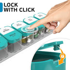 Extra Large Weekly Pill Organizer - XL Vitamin Holder with 7 Detachable AM PM Compartments - Portable Medicine Dispenser for Home and Travel, Big Supplement Container for Weekly or Daily Use, Mint