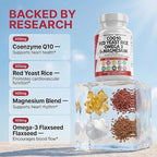 Clean Nutraceuticals COQ10 200mg Red Yeast Rice Omega 3 Magnesium Complex 500mg Niacin Zinc Vitamin K2 D3 - Heart Support Vitamins for Women & Men w/Vitamin B3, Coenzyme Q10-60 Ct