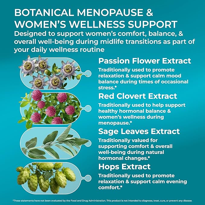PUREHEALTH Research MenoHarmony - Herbal Menopause Supplement for Women - Female Hormone Balance for Hot Flashes & Night Sweats - with Passion Flower, Red Clover, Hops, Sage & More - 60 Capsules