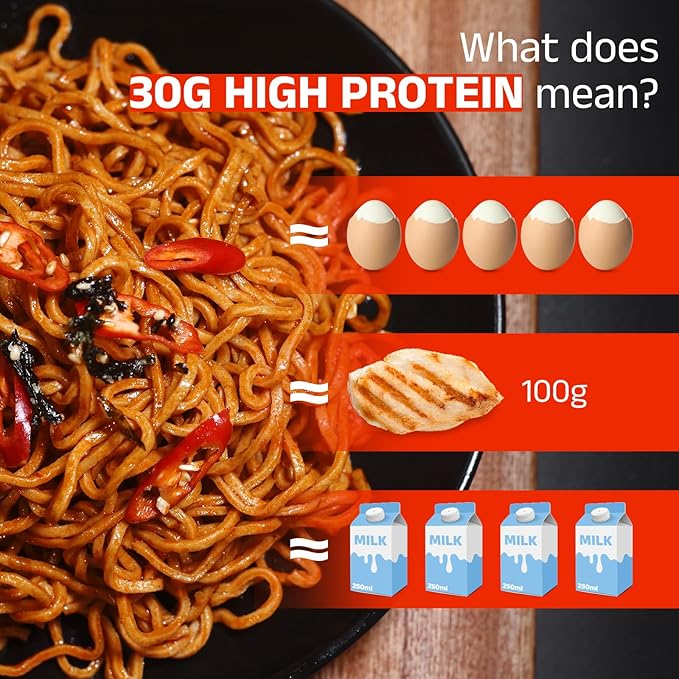 Healspot High Protein Spicy Buldak Noodles, Dry Tossed Ramen, 31g Plant-Based Protein, Low Fat, Low Carb, Non GMO, Keto Friendly & Plant Based (6 packs)
