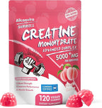 Allcoovita Creatine Monohydrate Gummies 5g for Men & Women. Boost Focus,Strength, and Endurance, Anti-Melting Formula, Vegan, Gluten-Free, Non-GMO,(Peach 120 ct)