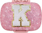 Cute Pill Organizer Small Bling Pill Case for Purse Medicine Vitamin Container Holder Daily Pill Box Container for Women Travel Medicine Kit(Letter K Pink)