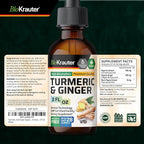 BIO KRAUTER® Turmeric and Ginger Supplement - Pure Vegan Liquid Turmeric & Ginger Tincture with Pepper 2 Fl.Oz 28 Days of Supply - Curcumin Drops for Joint Support, Antioxidant & Immune Support