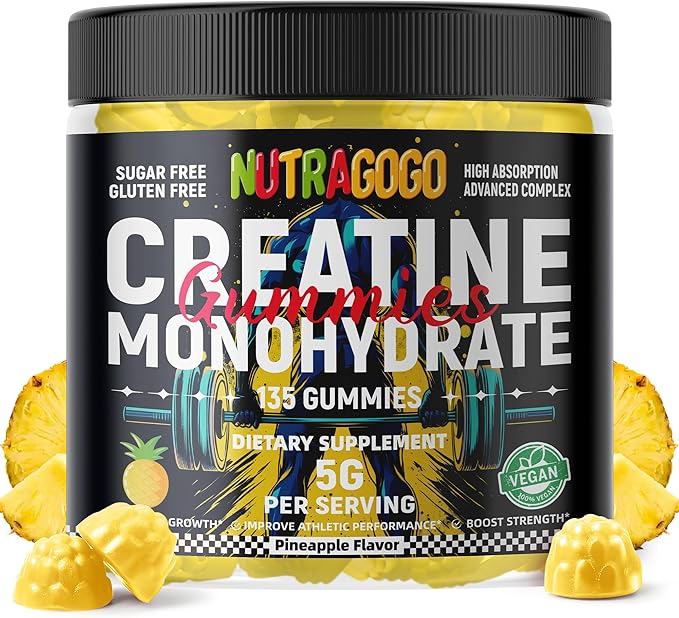NSF Certified Creatine Gummy - Creatine Monohydrate Gummies for Men & Women-5g of Creatine Monohydrate per Serving - Sugar Free,Vegan, Pineapple Electrolyte Chews, 135 Count