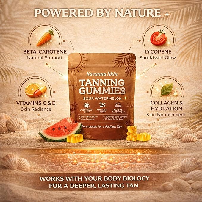 Tanning Gummies, Tanning Gummies for Women, with Astaxanthin Lycopene and Vitamins, Vegan & Sugar Free - 60 Count (1pcs)