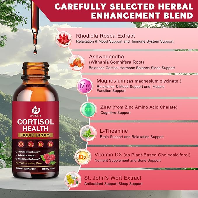 (2 Pack) Cortisol Liquid Drops for Women - Balanced Cortisol, Hormone Balance Support, Cortisol Supplements for Women with Magnesium Complex, Rhodiola Rosea, Ashwagandha, Sugar-Free, 1 Fl Oz