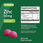 VITEEY Zinc Gummies for Men and Women - Zinc Supplements 50mg - Immune Boost & Skin Health - Vegan, Gluten Free - 60 Count
