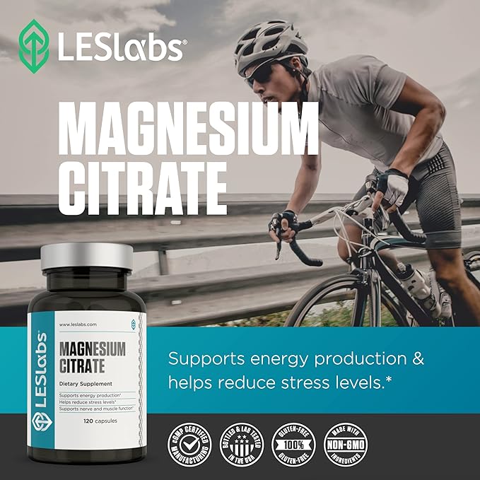 LES Labs Magnesium Citrate – Stress Relief, Restful Sleep, Heart Health, Metabolism, Nerve & Muscle Function – Non-GMO Supplement – 120 Capsules (Pack of 2)
