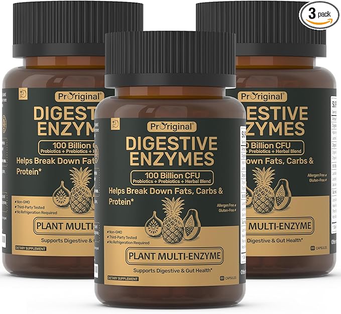 Digestive Enzymes Supplement with 100 Billion CFU Organic Probiotic & Prebiotic - Multi-Enzyme Formula for Women & Men - Supports Digestive & Gut Health, Aids Protein, Carb & Dairy Digestion, 180 Caps