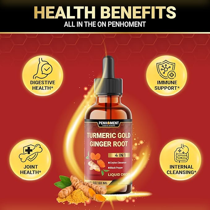 4 in 1 Liquid Turmeric Curcumin Drops Ginger Ceylon Cinnamon and Black Pepper - 2FL oz - 60 Servings