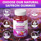 softbear Saffron Gummies for Kids & Adults, 10-in-1 Organic Saffron Supplements with 88.5mg Saffron Extract Support Calm Mind & Focus & Zzz, Sugar Free/Non-GMO, Raspberry Flavor 60 Count