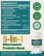 GLP-1 Supplement 100 Billion Akkermansia Probiotic & Prebiotic for Gut Health & Digestion, Metabolism & Energy Support with Vitamin B2 & D, Green Tea and Chromium - Non-GMO | 270 Capsules