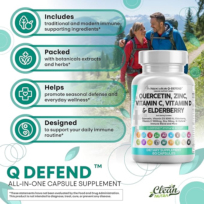 Clean Nutraceuticals Quercetin Zinc Vitamin C Vitamin D Bromelain Elderberry - Lung Immune Support Supplement Adults with Artemisinin, Sea Moss, Echinacea, Allergy Relief (60 Count (Pack of 5))