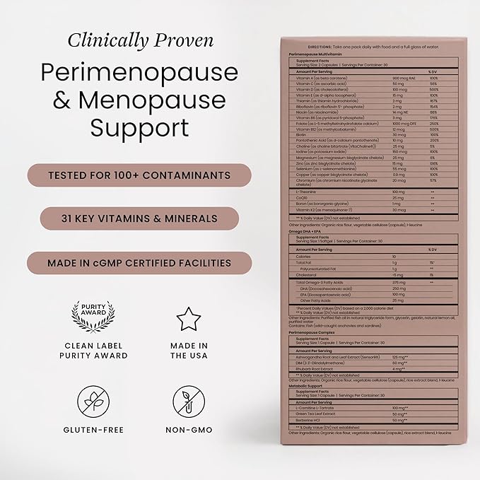 Perelel Peri Support Pack, Perimenopause Vitamins for Women, for Womens Nutrition Support & Overall Wellness, Soy & Gluten Free, Non GMO, 30 Daily Pill Packs