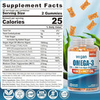 Vegan Omega 3 Gummies 1280mg + Vitamin D3 K2 (MK7), Omega 3 Fish Oil Alternative for Adults, w/Algae EPA 600mg & DHA 400mg, MCT Oil - No Fish Taste - for Brain, Eye, Immune Health, Sugar Free, 1 Pack