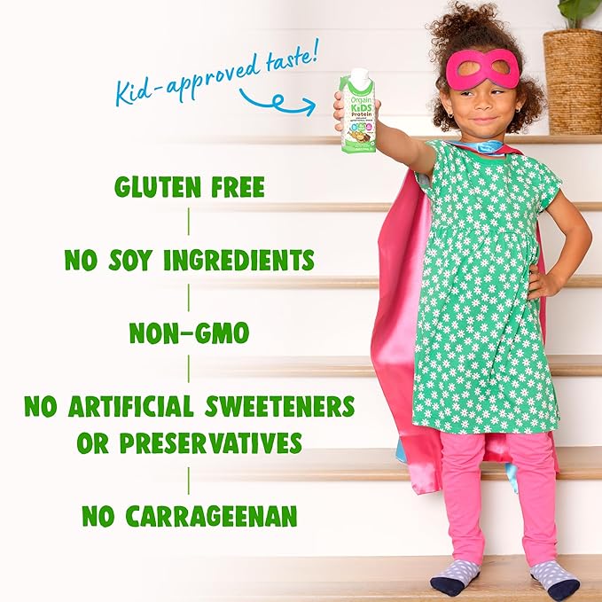 Orgain Organic Kids Nutritional Protein Shake, Chocolate, Healthy Kids Snacks, 8g Dairy Protein, 3g Fiber, 22 Vitamins & Minerals, No Soy Ingredients, Gluten Free, Non-GMO, 8.25 Fl Oz (Pack of 24)