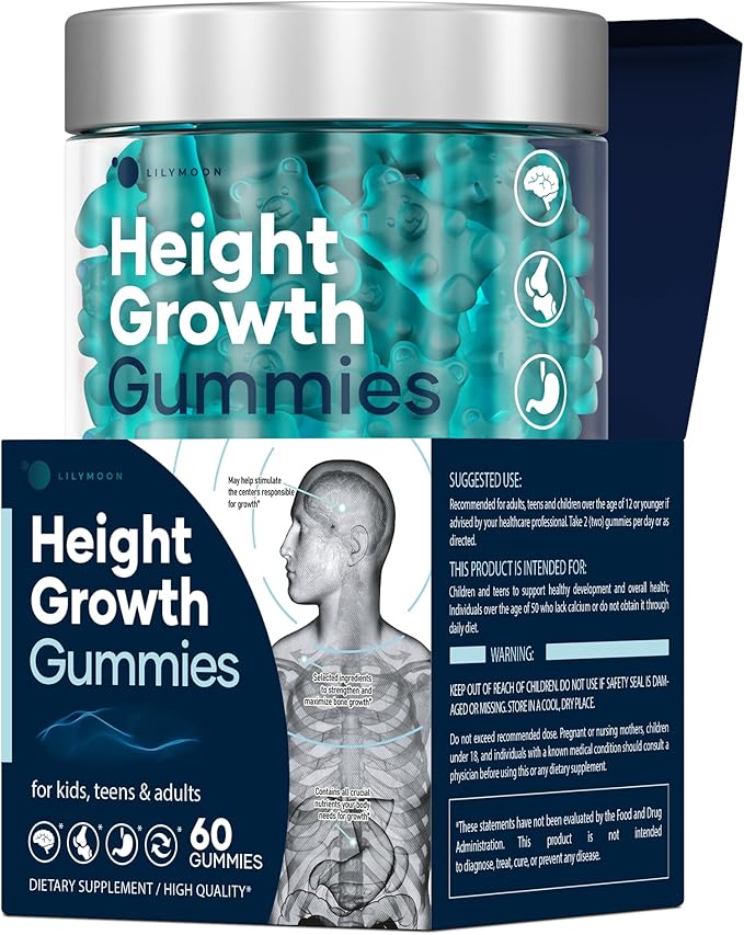 Height Growth Gummies Multivitamins, Natural Height Increase Supplement with Calcium, Zinc, K2 D3, Magnesium, Bone Strength Density Support, Grow Taller Gummies for Adults, Kids, Bone Support Complex