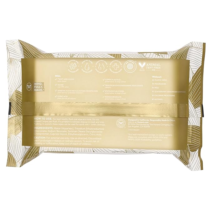 The Honest Company Flushable Wipes for Sensitive Skin, Hypoallergenic, Fragrance-Free, Gilded Wings Design, 126 Count