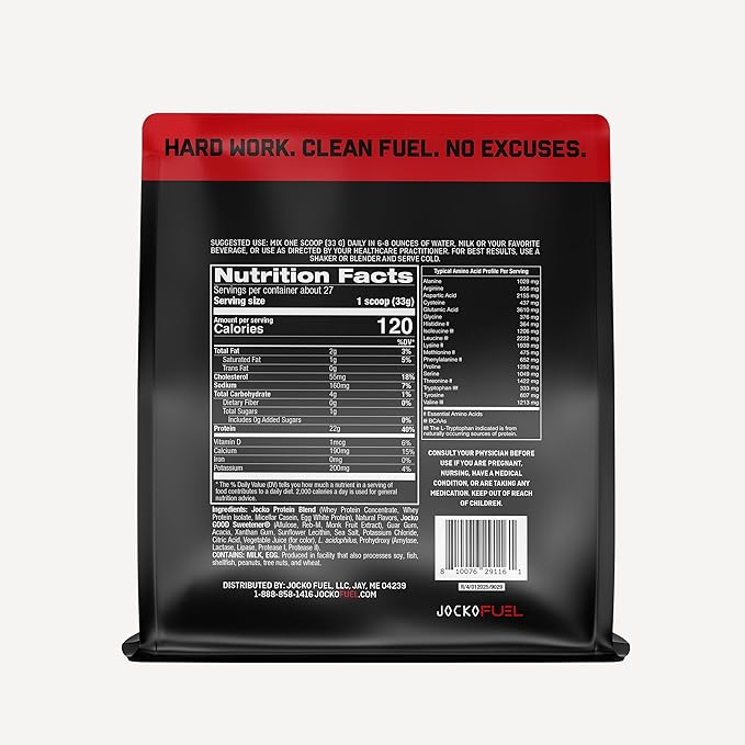Jocko Fuel Whey Protein Powder, Strawberry Milkshake, 22g Protein, Digestive Enzymes + Probiotic Blend, No Sugar Added, with Essential Amino Acids + Electrolyte Minerals, 27 Servings