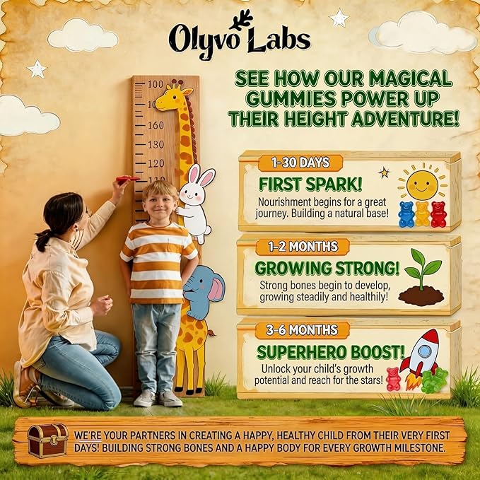 Tall Gummies for Kids Age 2+ & Teens- Tall Gummies with Calcium, Vitamin D3 + K2, Zinc, Magnesium, L-Arginine, Vitamin C for Teen Boys & Girls- Strawberry Flavour 60 Gummies