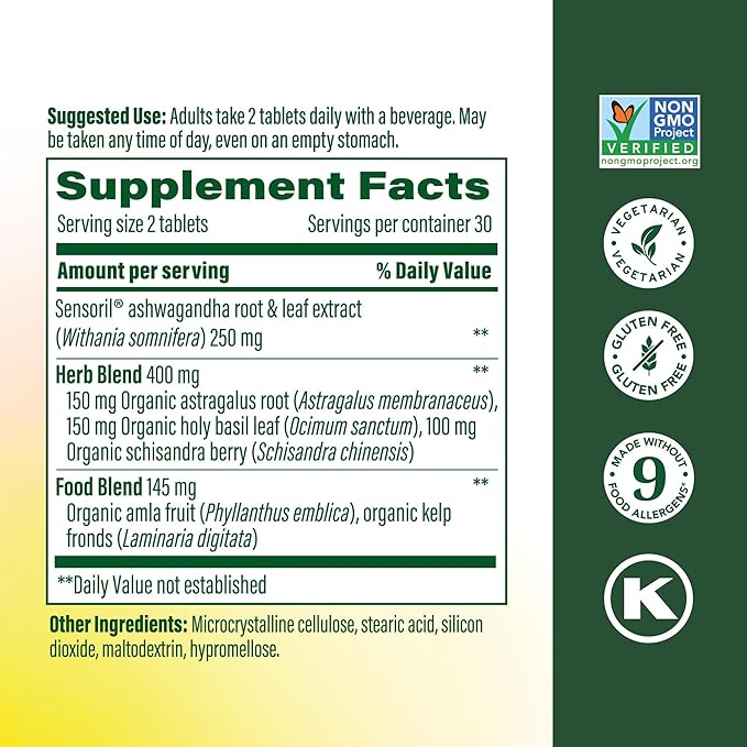 MegaFood Ashwagandha Complex (Formerly Stress Protect) - Ashwagandha Supplements Astragalus Root & Holy Basil - Vegetarian, Gluten Free, Cortisol Supplement - 60 Mini Tablets, 30 Servings
