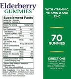 Nature's Bounty Elderberry Gummies, Dietary Supplement, Supports Immune Health, Contains Vitamin A, C, D, E and Zinc, 100 mg, 70 Gummies (Pack of 2)