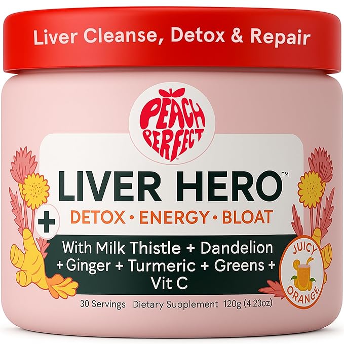 Peach Perfect Liver Hero – Premium Liver Detox and Bloat Support Powder for Women | Milk Thistle, Dandelion, Turmeric, Ginger, Chlorophyll and Vitamin C | Daily Energy, Digestion and Skin Clarity | Juicy Orange Flavor – 30 Servings