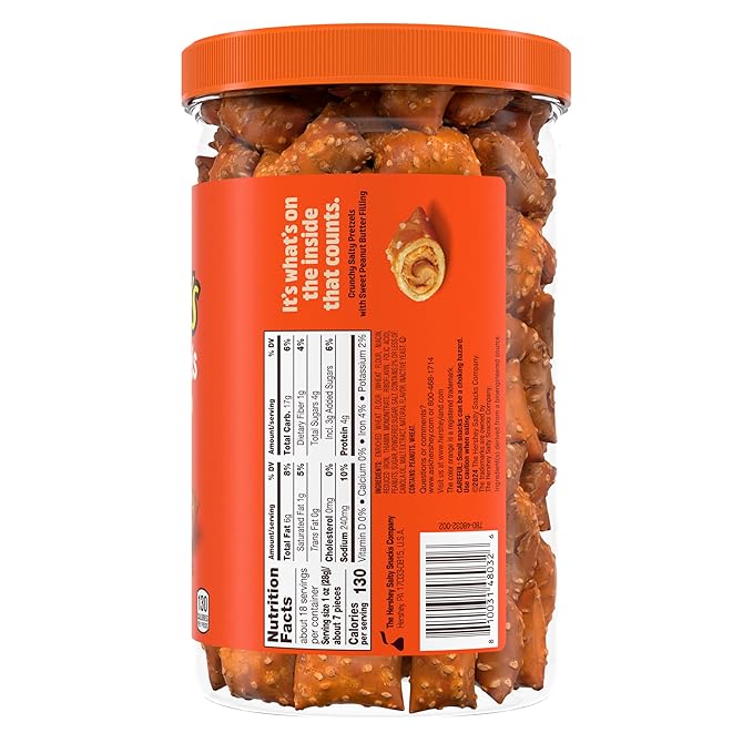 Reese's Filled Pretzels,Peanut Butter Pretzel Nuggets,Crunchy,Ready to Eat,Sweet and Salty Snack,18oz Jar,(Pack of 2)