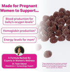 Pink Stork Prenatal Iron Supplement Gummies for Women - 20 mg with Vitamin C - Grape Chewable for Deficiency, Energy, & Blood Builder - 60 Gummy Chews