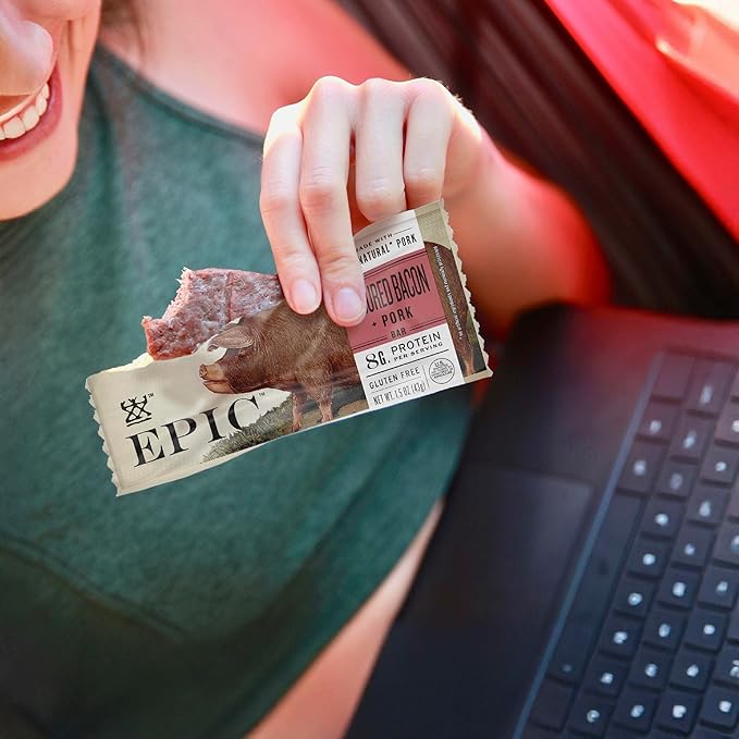 EPIC Uncured Bacon and Pork Bars, Paleo Friendly, Protein Snacks, 12 Ct, 18 oz