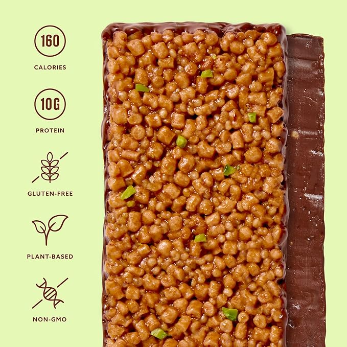 Mezcla Puff-Crispy Plant Based Protein Bars - Pistachio Chocolate - Healthy Snacks for Adults & Dubai Chocolate Fans - Travel & Office Snacks - Gluten Free, Vegan, Non GMO, 10g Protein - 12 Count