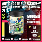 NSF Certified Creatine Gummy 5g - Creatine Monohydrate Gummies – Pre-Workout Energy & Muscle Growth Support for Men & Women | Pineapple Watermelon Electrolyte Gummies (135 Count)