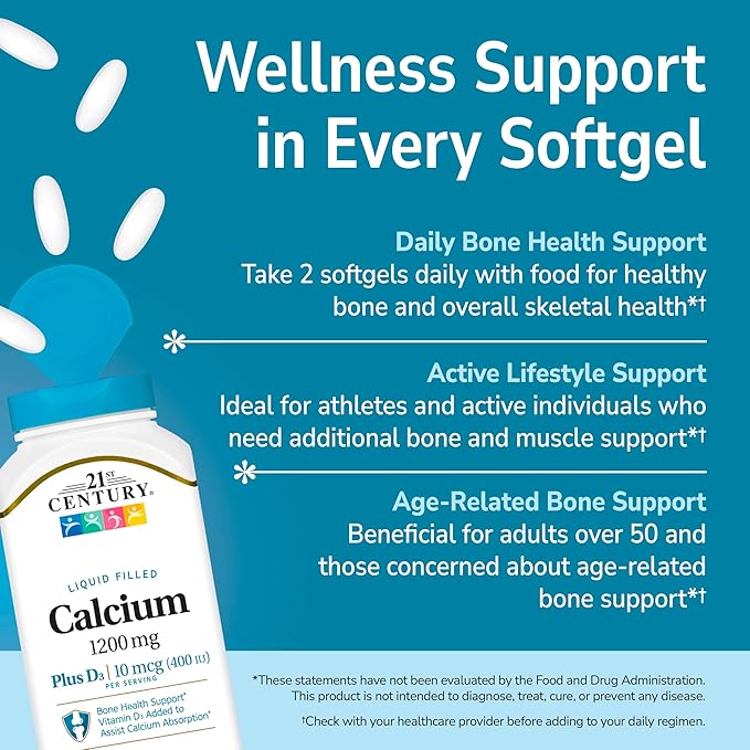 21st Century Calcium Plus D3 Liquid Filled Softgel, 1200 mg, 90 Count