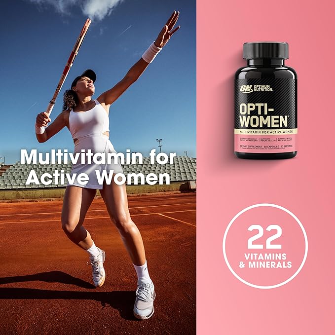 Optimum Nutrition Opti-Women Daily Multivitamin for Women, Immune Support Supplement with Iron, 30 Day Supply, 60 Count, (Packaging May Vary)