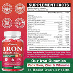 Vegan Iron Gummies - High Potency Iron Supplement for Women & Men - Supports Energy & Immune Health - Strawberry Flavor (60 Count)