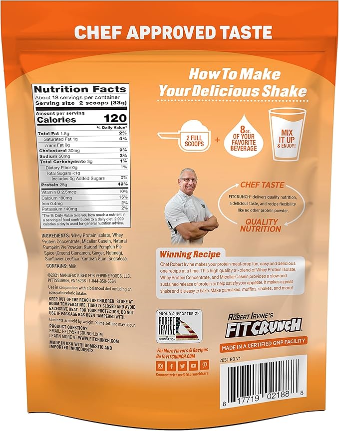Fit Crunch Tri-Blend Whey Protein, Keto Friendly, Low Calories, High Protein, Gluten Free, Soy Free (18 Servings, Pumpkin Pie)