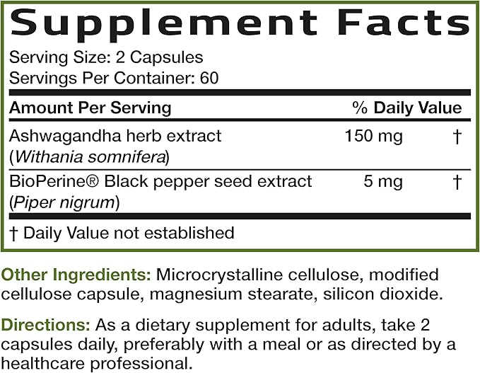 Bronson Ashwagandha Extra Strength Stress & Mood Support with BioPerine - Non GMO Formula, 120 Vegetarian Capsules