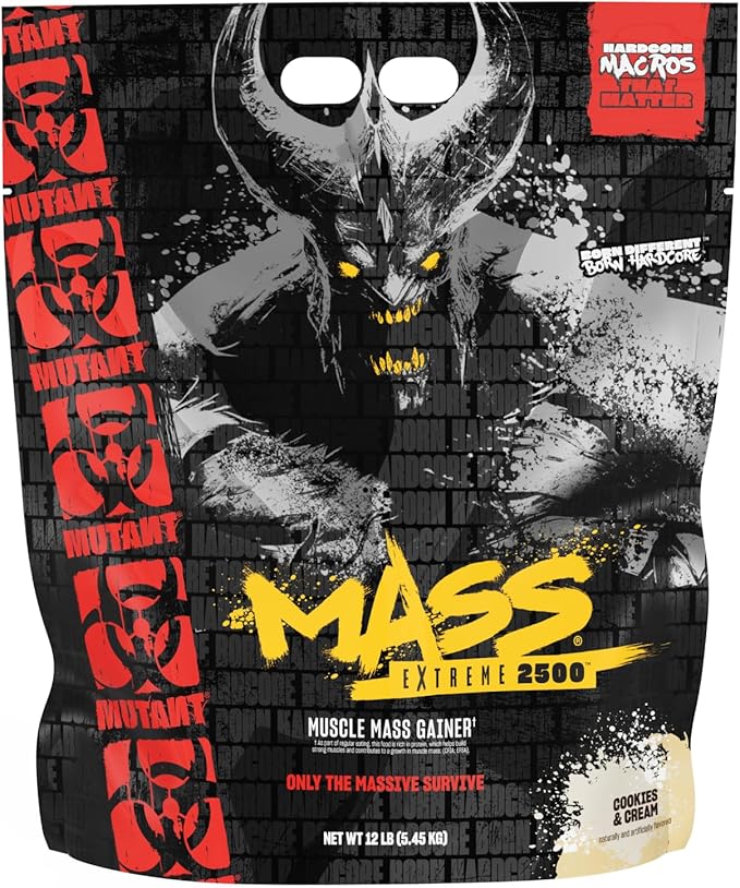 Mutant Mass Extreme 2500 Gainer - Whey Protein Powder with 3-Source Whey Protein Blend & Whole Food Carbs - High Calorie Mass Gainer for Muscle Building & Weight Gain - Cookies & Cream, 12 lbs