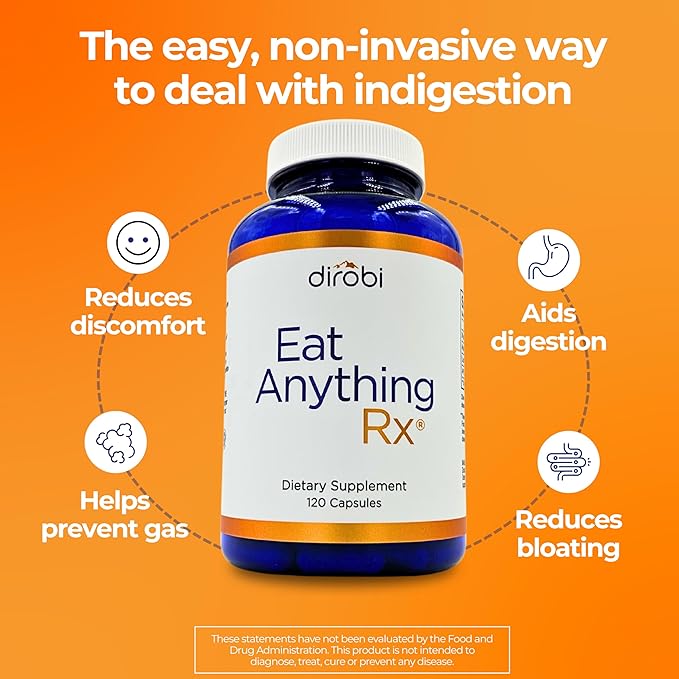 Dirobi Eat Anything Xylose Isomerase Fructose Malabsorption Enzymes, FODMAP Supplement, Digestive Enzymes for Better Lactose, Fat, Protein & Carbohydrate Digestion Gas & Bloating Relief 30 Capsules