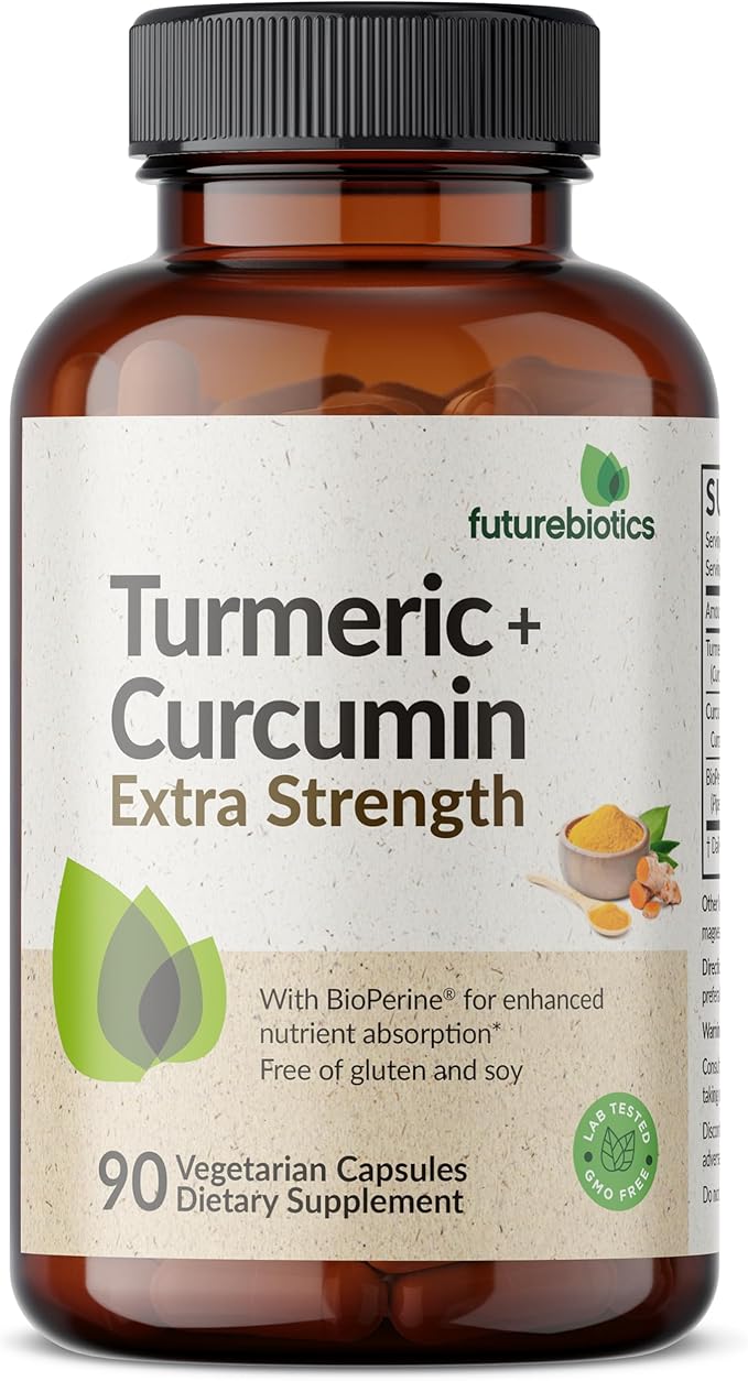 Futurebiotics Turmeric + Curcumin, Antioxidant, Joint & Digestion Support with BioPerine for Enhanced Nutrient Intake, Non-GMO, 90 Vegetarian Capsules