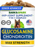 Bark&Spark Senior Advanced Glucosamine Chondroitin for Dogs - Hip Joint Pain Relief - Old Dog Joint Chews Large & Small Breed - Hip Joint Chews Joint Health Care Treats - 120Ct
