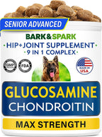 Bark&Spark Senior Advanced Glucosamine Chondroitin for Dogs - Hip Joint Pain Relief - Old Dog Joint Chews Large & Small Breed - Hip Joint Chews Joint Health Care Treats - 120Ct