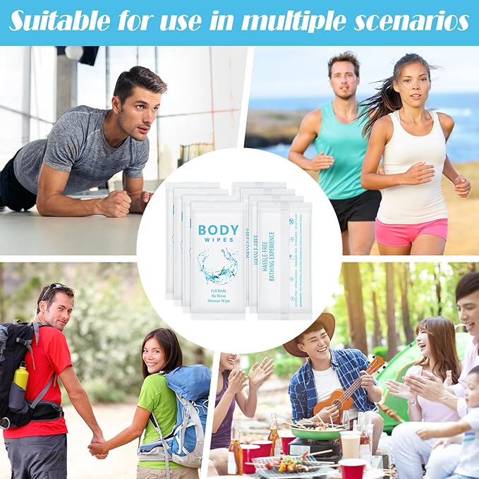 Treela 300 Pcs Large Body Wipes Bulk Deodorant Travel Size for Homeless Care Package Supplies Individually Wrapped Adults Bathing No Rinse Wet Wipes Men Women Hygiene Items(7.09" X 9.84",White)