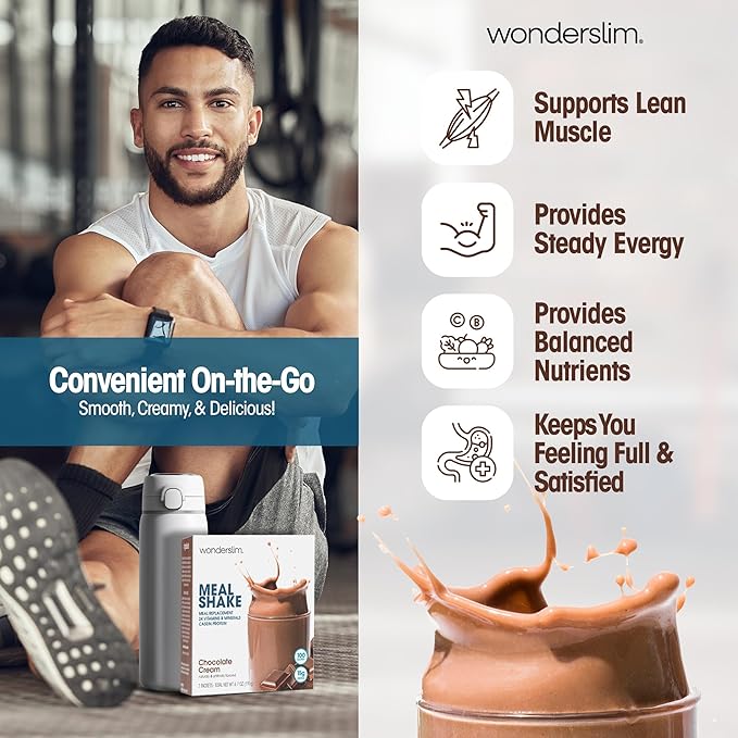 WonderSlim Meal Replacement Shake, Chocolate Cream, 15g Protein, 24 Vitamins & Minerals, Gluten Free (7ct)